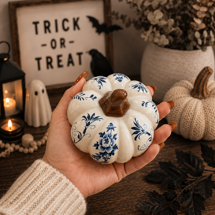 Neutral Autumn Home Decor, Pastel Fall Mini Pumpkins Ceramic