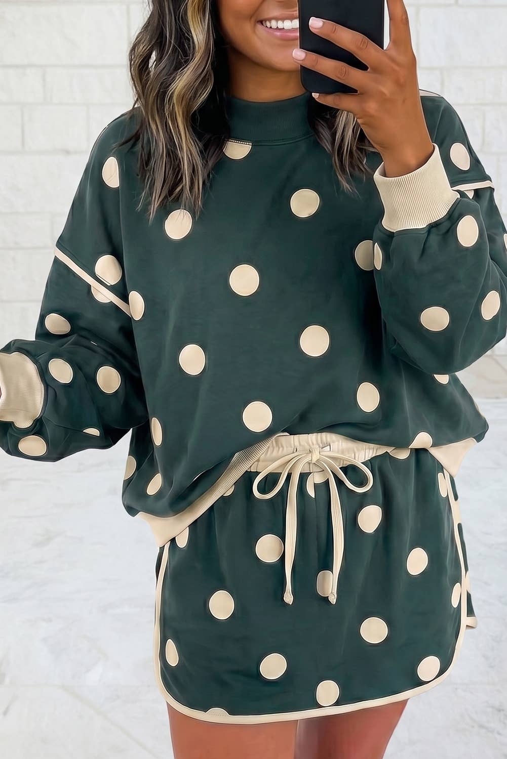 Polka Dot Details Long Sleeve and Skort 2 Pcs Set