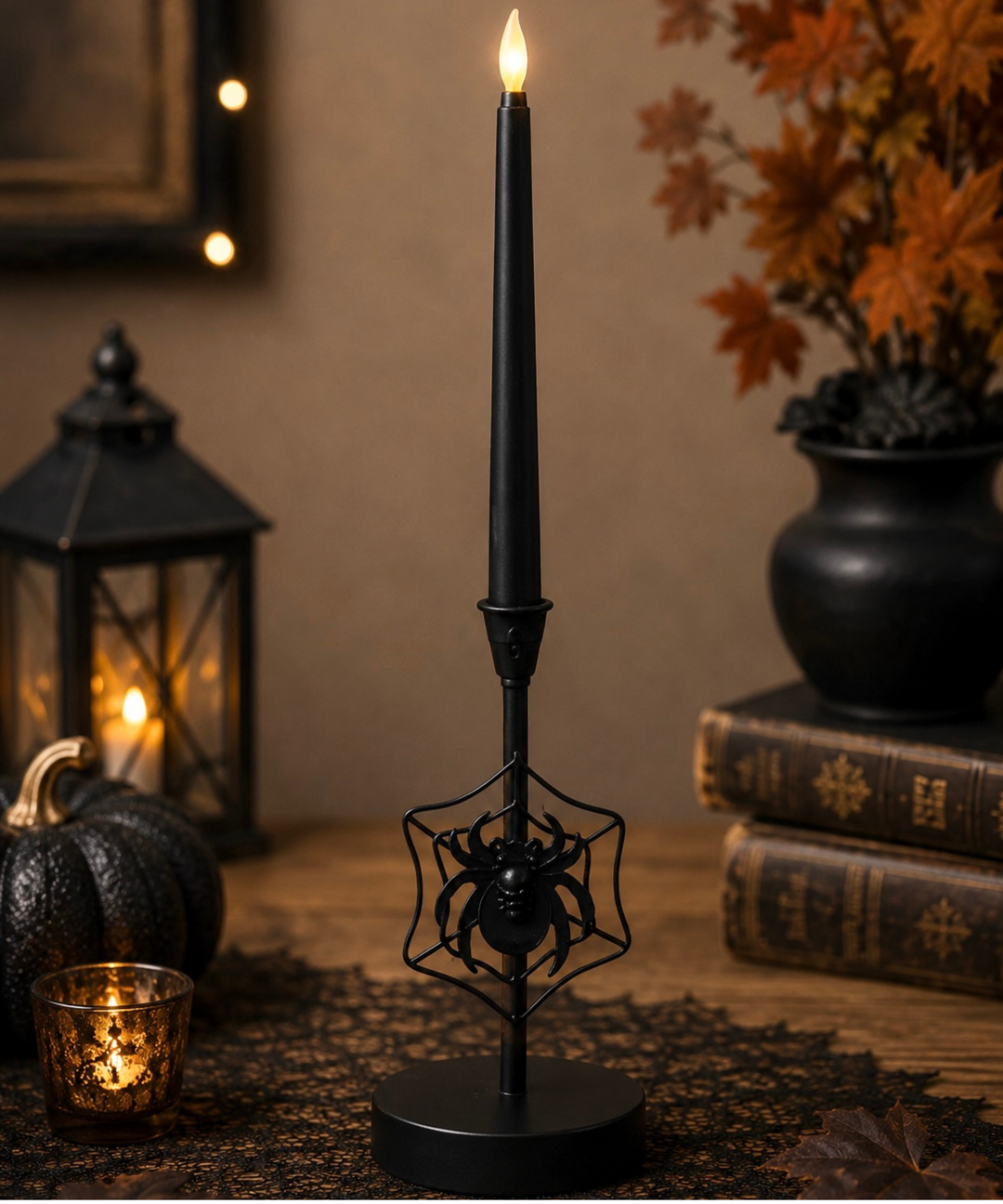 Spider Web LED Lighted Candlestick
