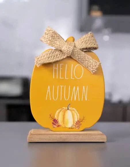Rae Dunn Orange Freestanding “Hello Autumn” Pumpkin Sign