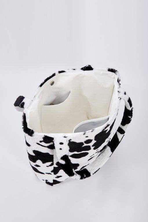 Cow Print Faux Fur Tote Bag