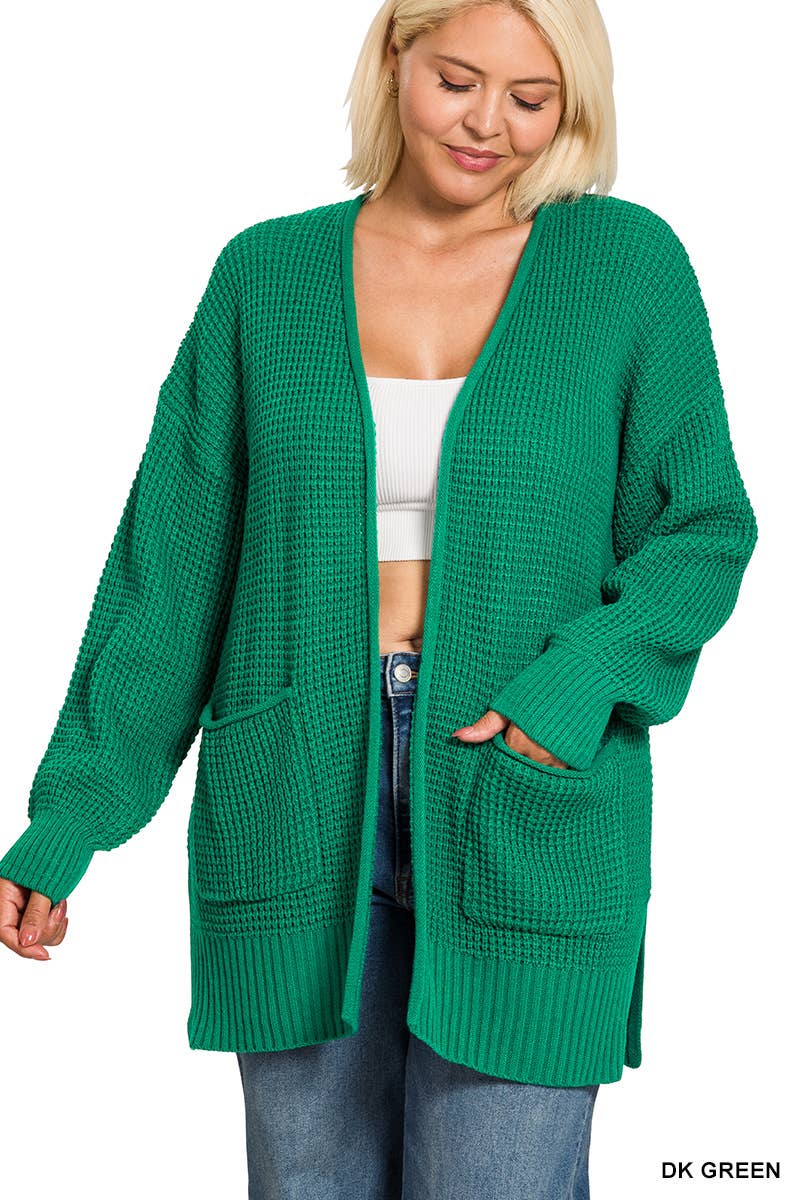Plus Low Gauge Waffle Open Cardigan Sweater