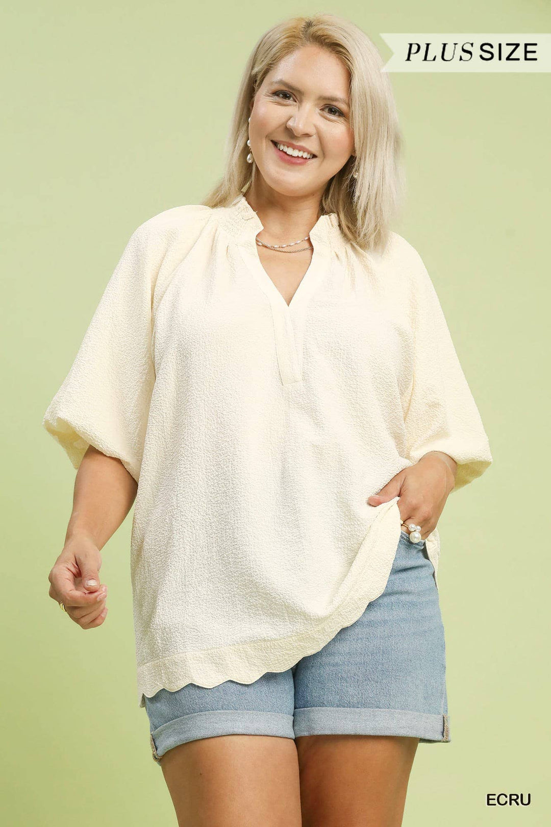 Plus Scalloped Hem Textured Blouse