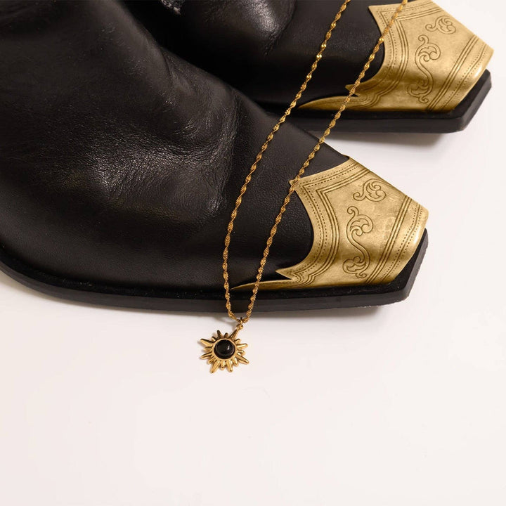 18K Gold PVD Stainless Steel Black Stone Sunflower Charm
