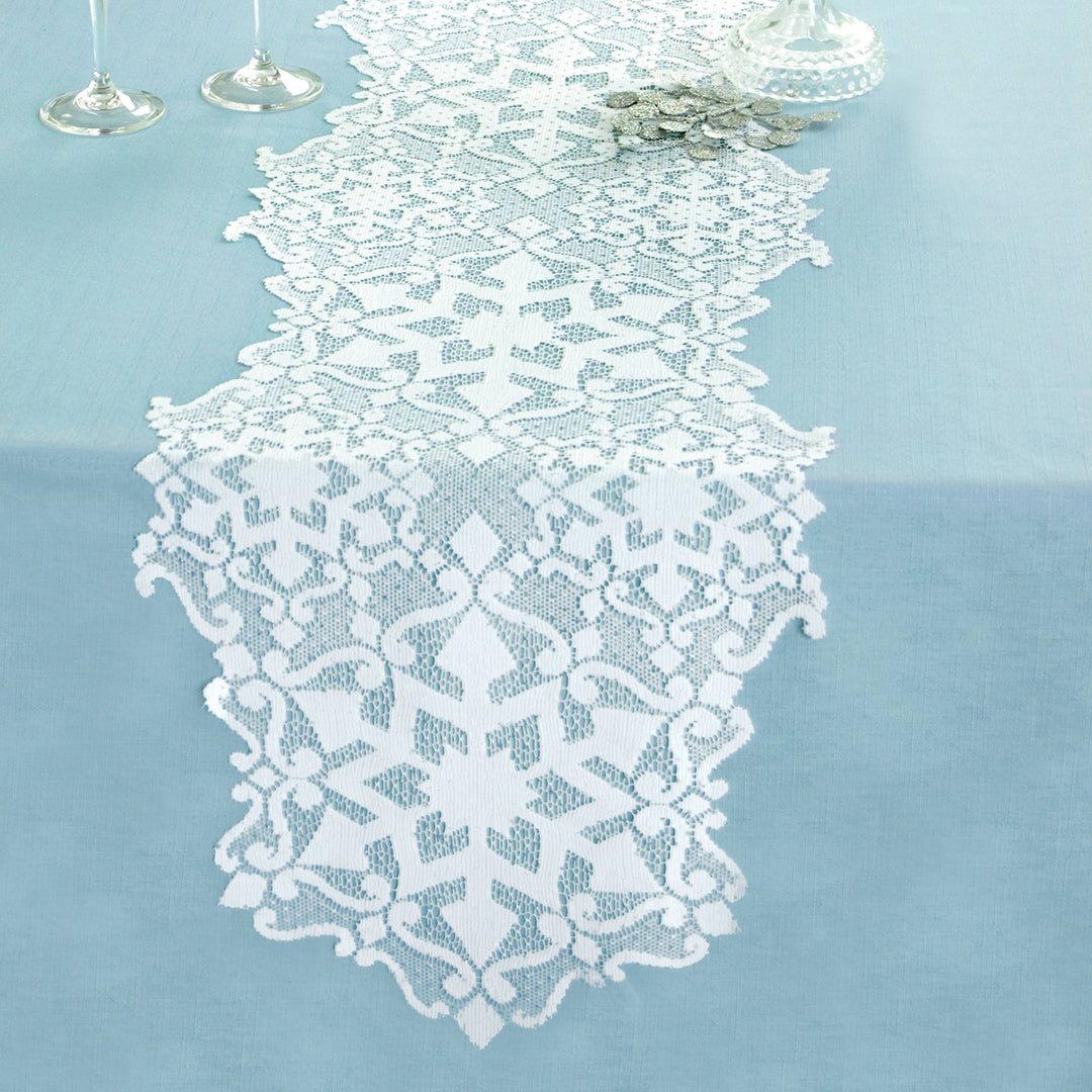 Glisten 14x68 White Lace Snowflake Table Runner