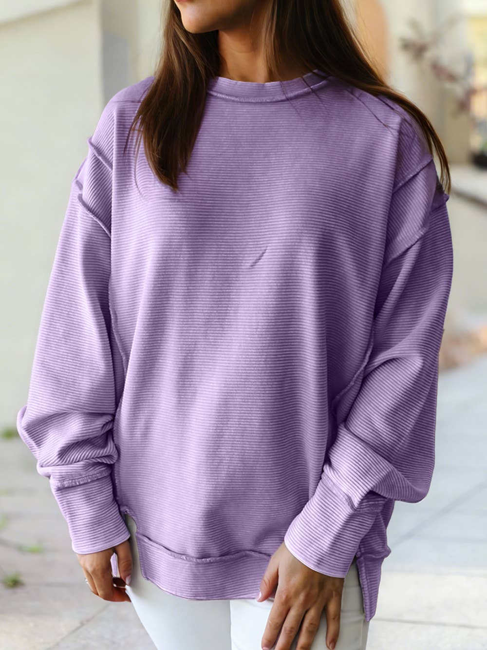 Ribbed Exposed Seam Baggy Pullover | S-4X