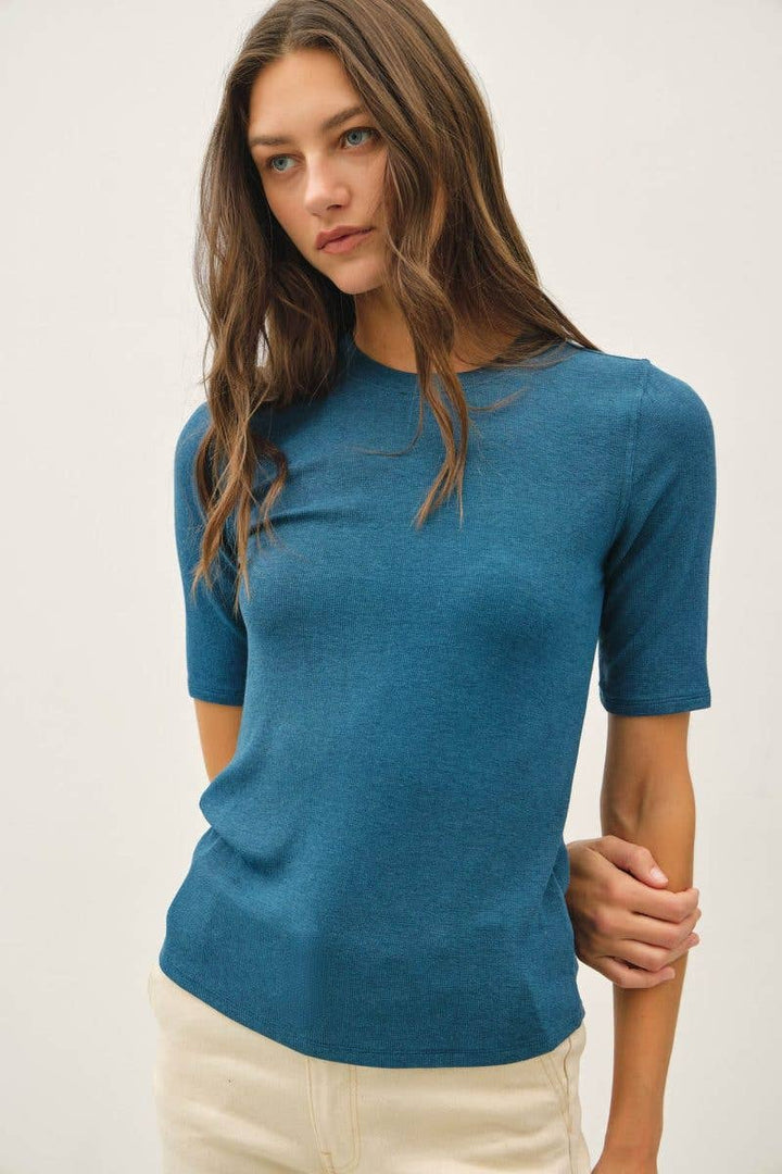 Modal Ribbed Crew Neck Basic Short Sleeve Top