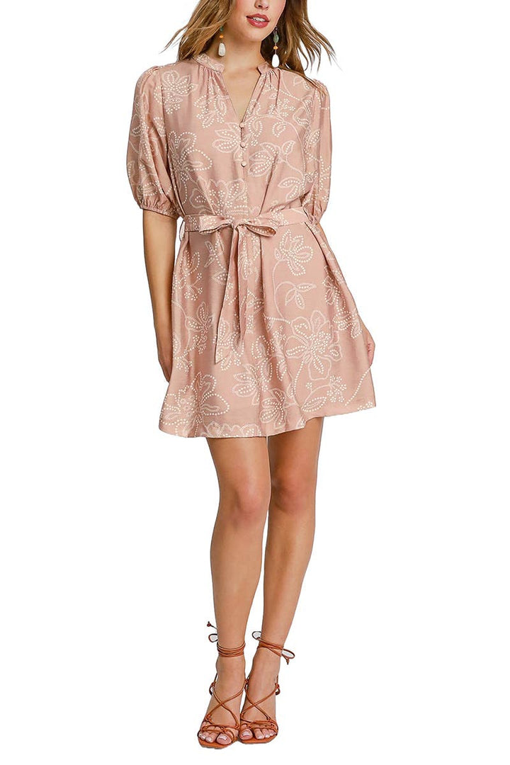 Floral Print Half Button Down Mini Dress
