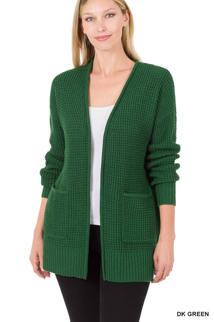 Low Gauge Waffle Open Cardigan Sweater