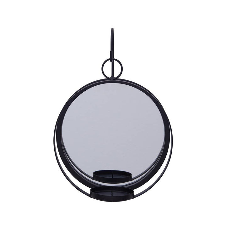 Round Wrought Iron Pillar Candle Sconce with Mirror