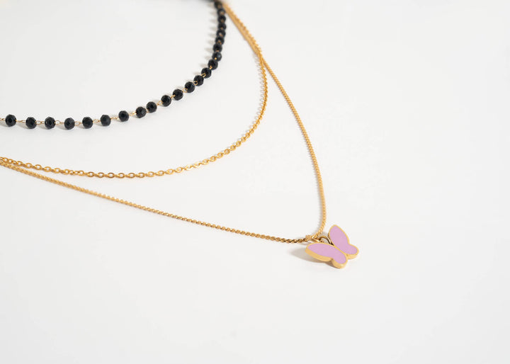 Gold Stainless Steel 3 Row Layering Necklace Magnetic Clasp