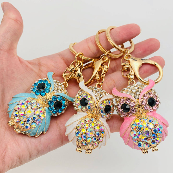 Cute Rhinestone Owl Keychain Creative Bag Pendant