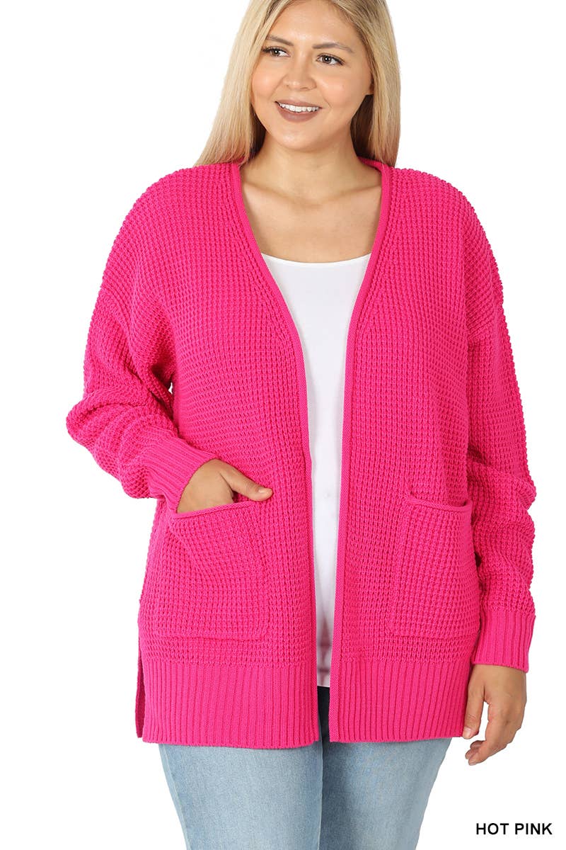 Plus Low Gauge Waffle Open Cardigan Sweater