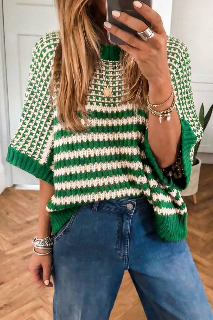 Color Block 3/4 Draped Sleeve Sweater