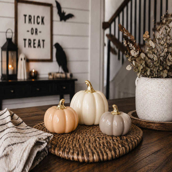 Neutral Autumn Home Decor, Pastel Fall Mini Pumpkins Ceramic