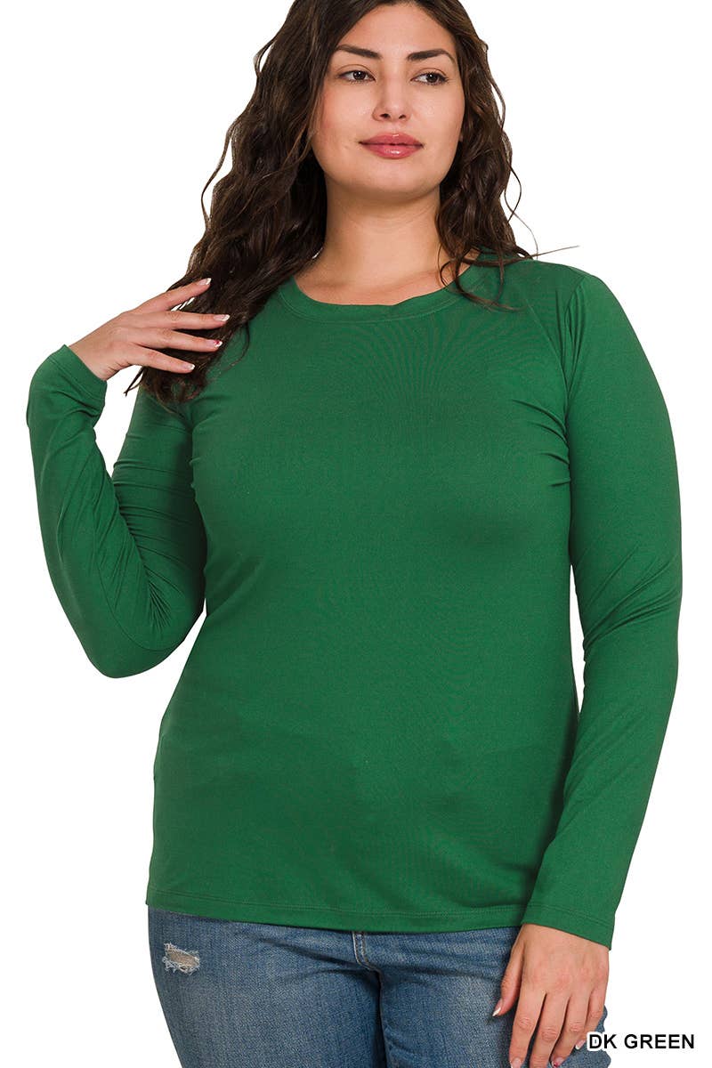 Plus Brushed Microfiber Long Sleeve Round Neck Tee