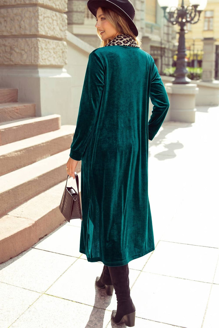 Contrast Leopard Print Collar Shift Tunic Open Cardigan