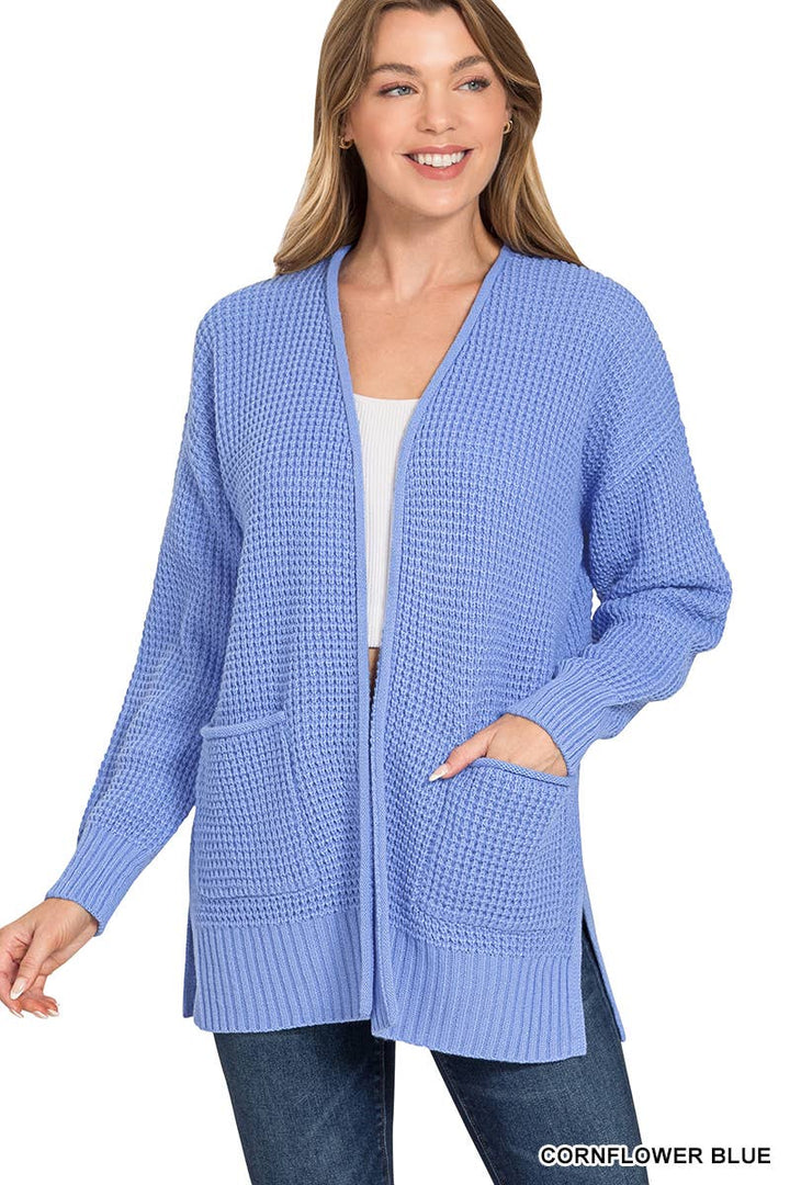 Low Gauge Waffle Open Cardigan Sweater