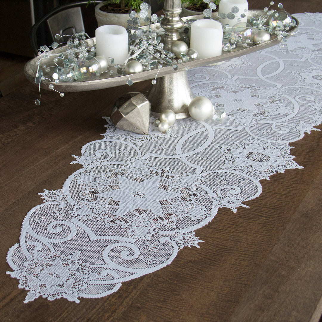 Snowflake 19x65 White Lace Table Runner