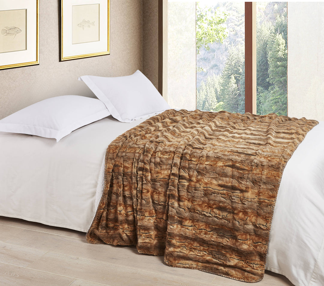 "Cedar Bark" Faux Fur Plush Throw Blanket - 50"x70"
