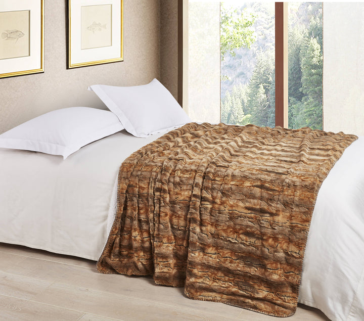 "Cedar Bark" Faux Fur Plush Throw Blanket - 50"x70"