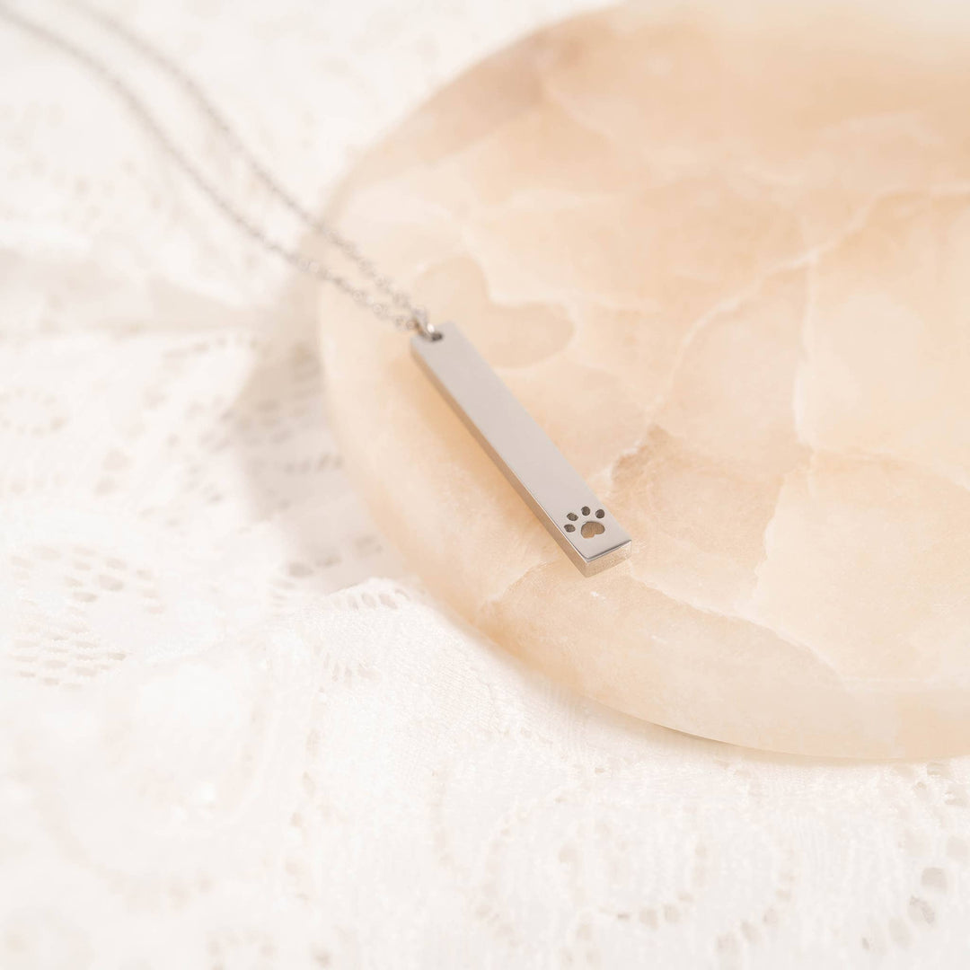 Paw Print Cutout Vertical Stainless Steel Bar Necklace