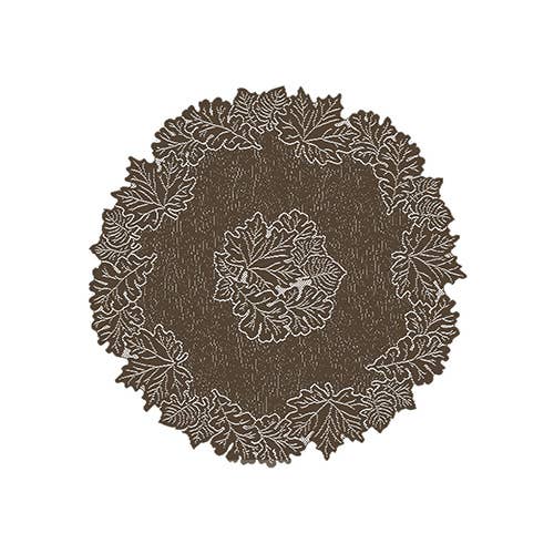 Autumn Leaf 36 in Round Earth Brown Lace Table Topper