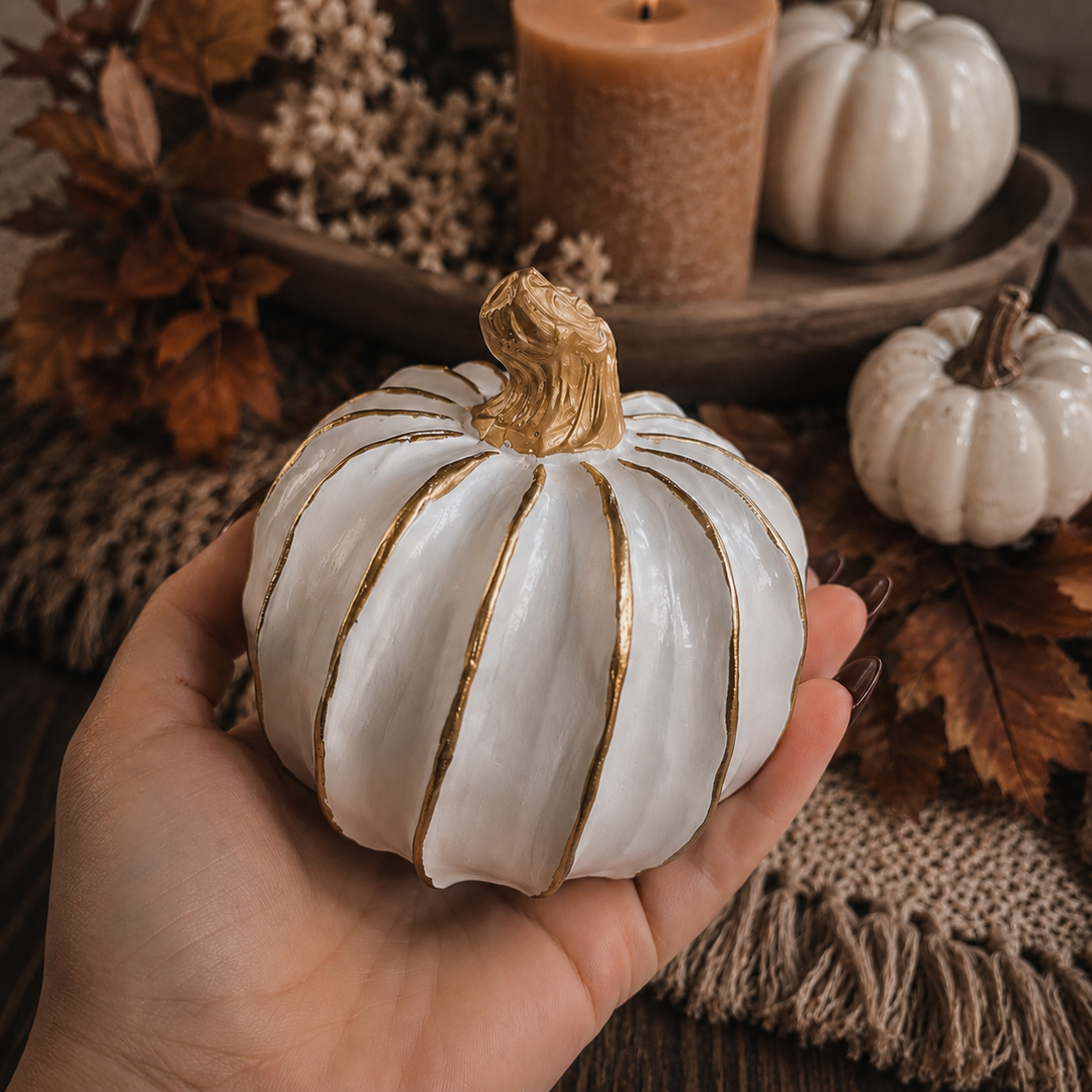 Neutral Autumn Home Decor, Pastel Fall Mini Pumpkins Ceramic